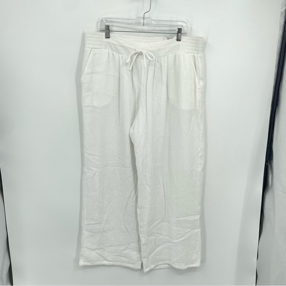 NWT JM Collection White Woven Wide Leg Pants Size XL 100% cotton pull on - Picture 1 of 10